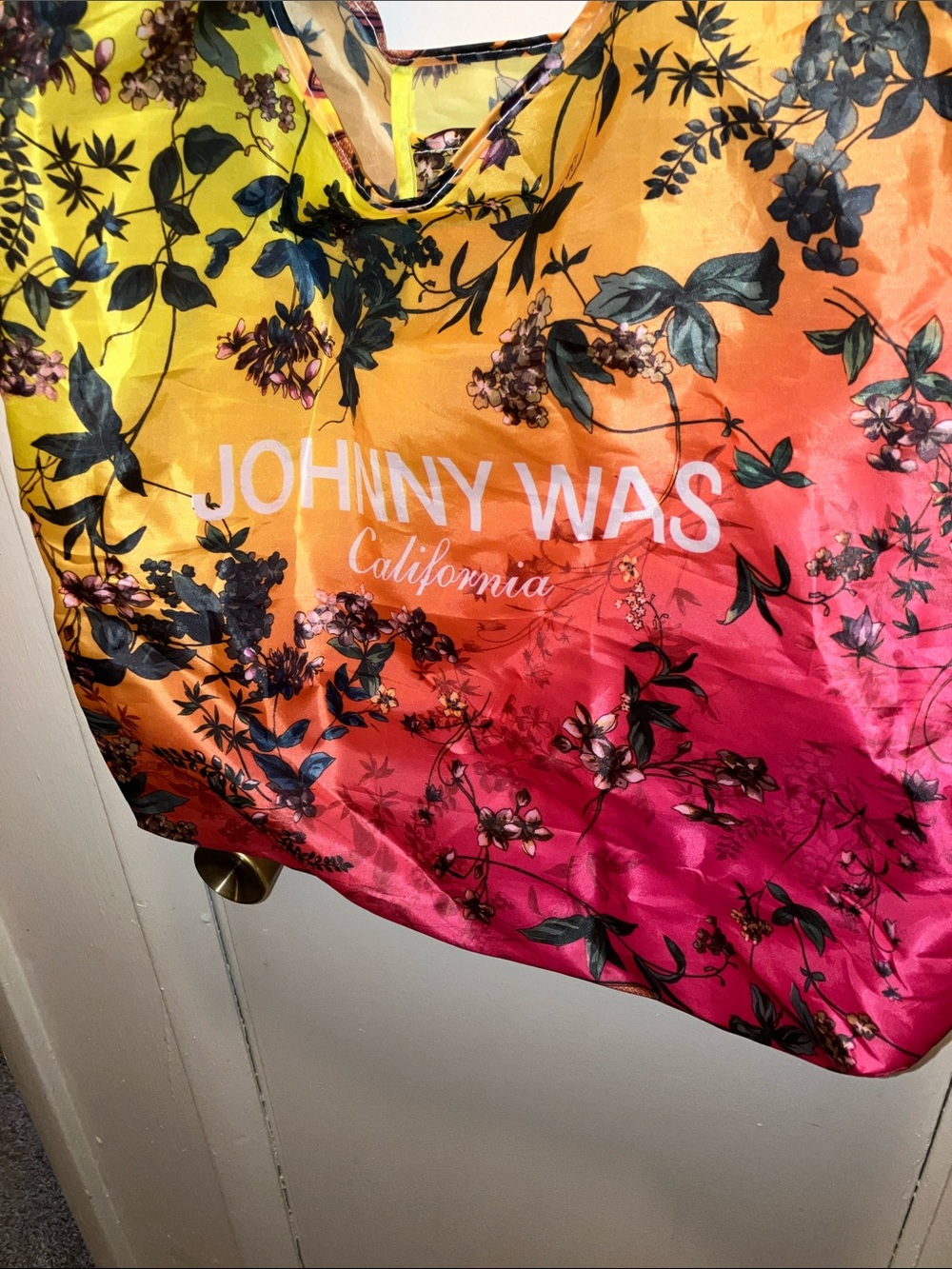 Johnny Was Floral Gradient Tote in Yellow Orange Pink Nylon - Picture 2 of 4